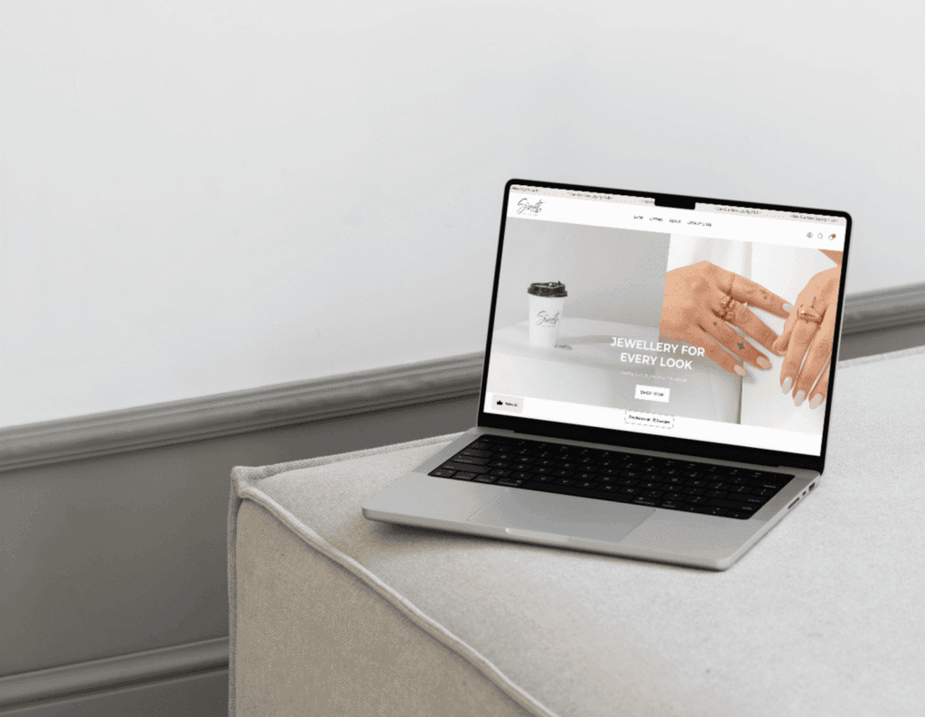 A clients shopify website shown on a laptop on a desk