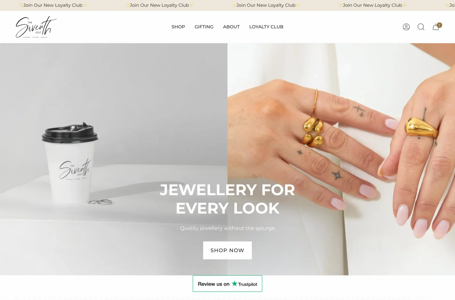 Sleek and minimal homepage of a online jewellery store that was designed by Vaughan&Mont